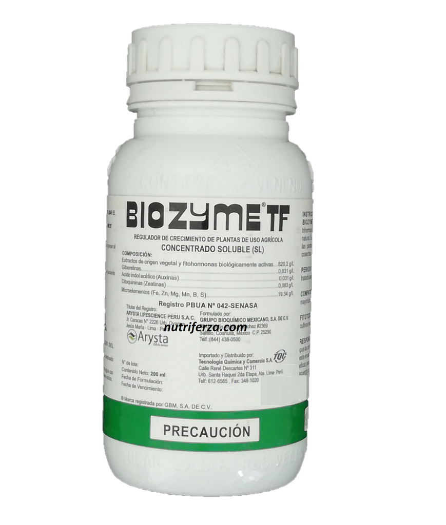 BIOZYME TF X 200 ML (A. Giberelico, Auxinas, Citoquininas)